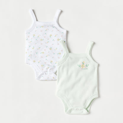 Juniors Floral Print Sleeveless Cotton Bodysuit - Set of 2