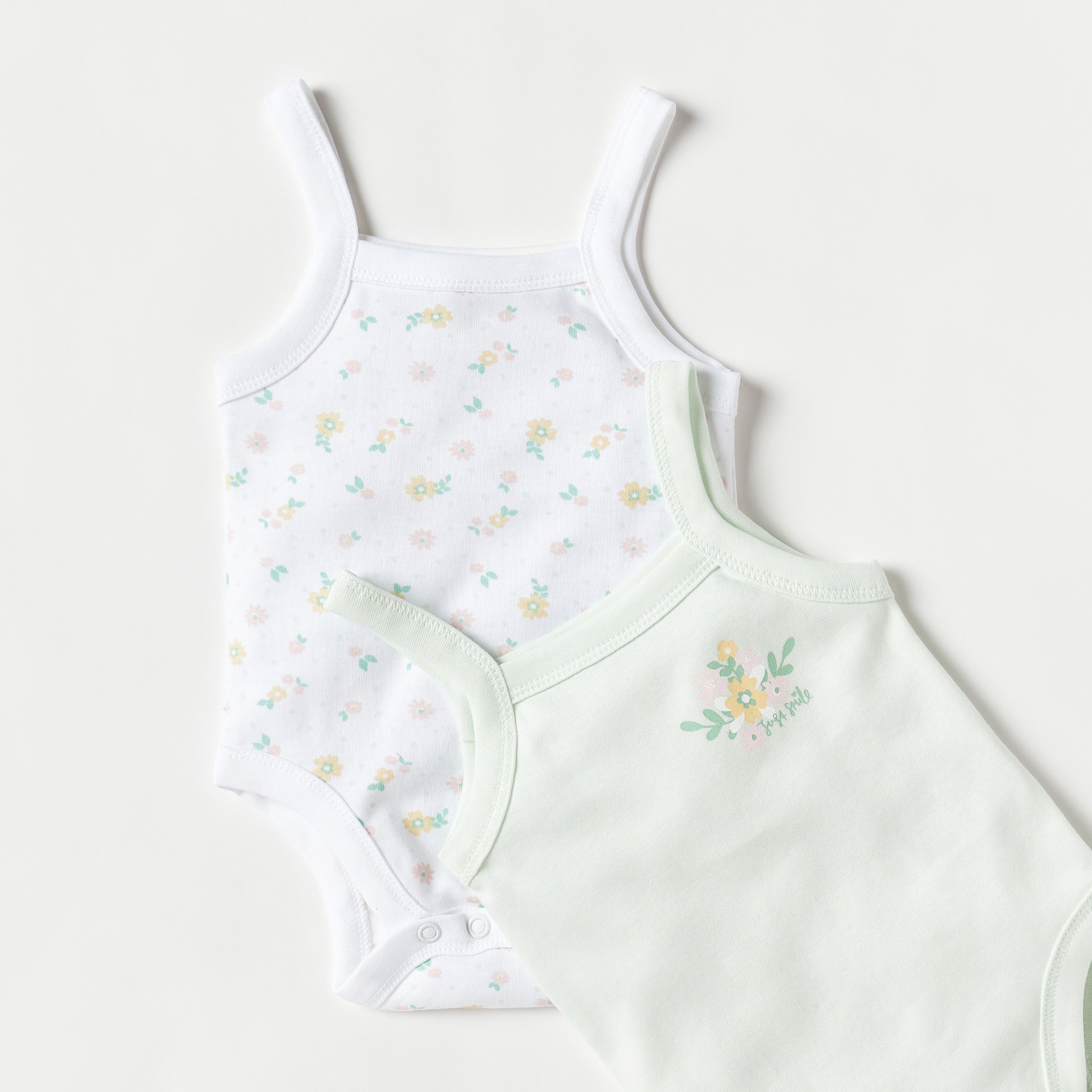 Juniors Floral Print Sleeveless Cotton Bodysuit - Set of 2