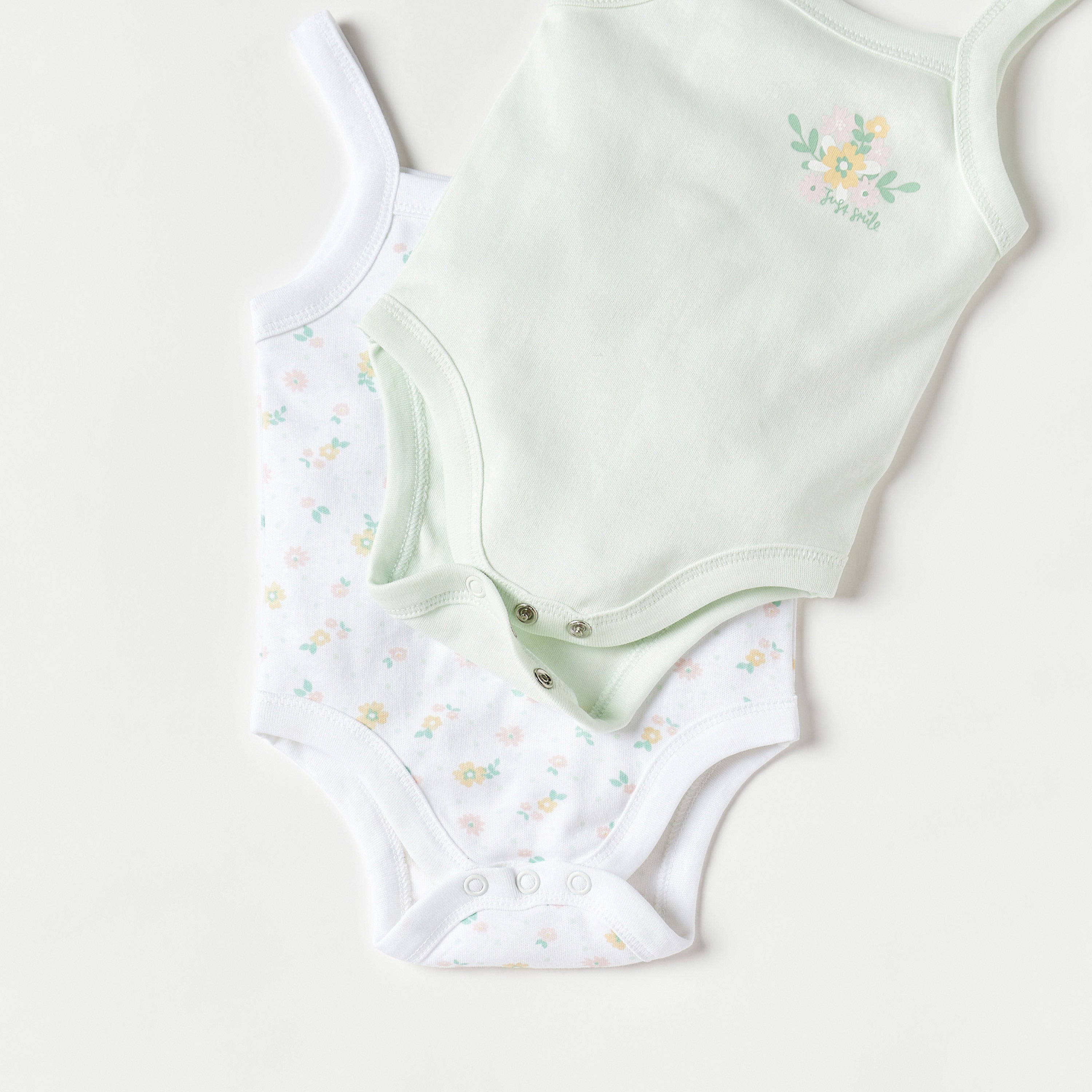 Juniors Floral Print Sleeveless Cotton Bodysuit - Set of 2