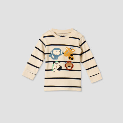 Juniors Cotton Long Sleeves Pyjama Set with Animal Applique
