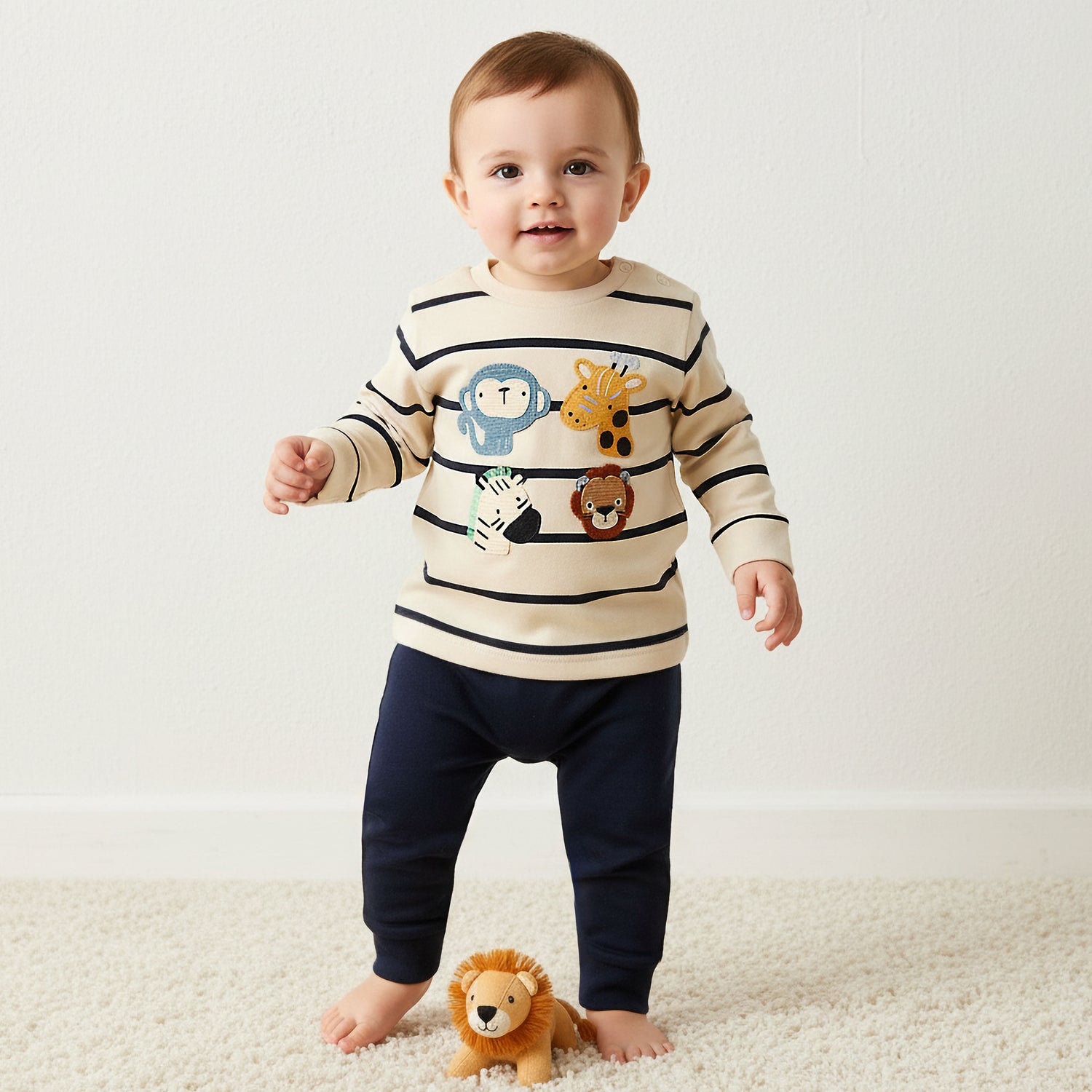 Juniors Cotton Long Sleeves Pyjama Set with Animal Applique