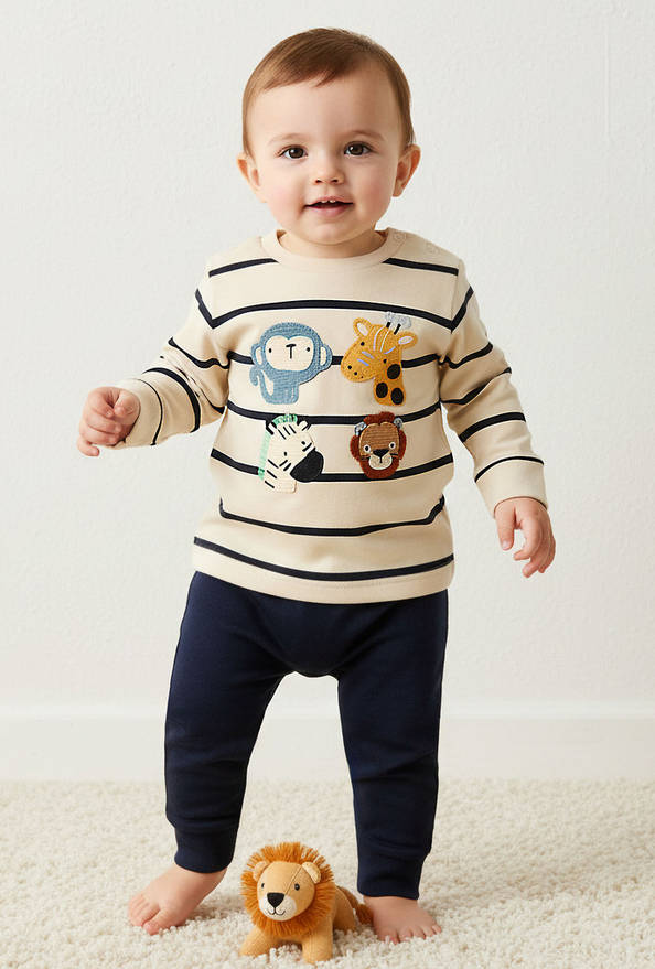 Juniors Cotton Long Sleeves Pyjama Set with Animal Applique