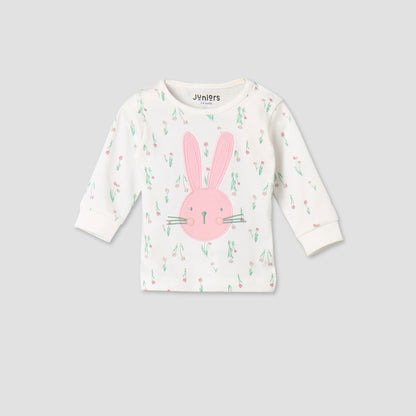 Juniors Cotton Long Sleeves Pyjama Set with Bunny Applique