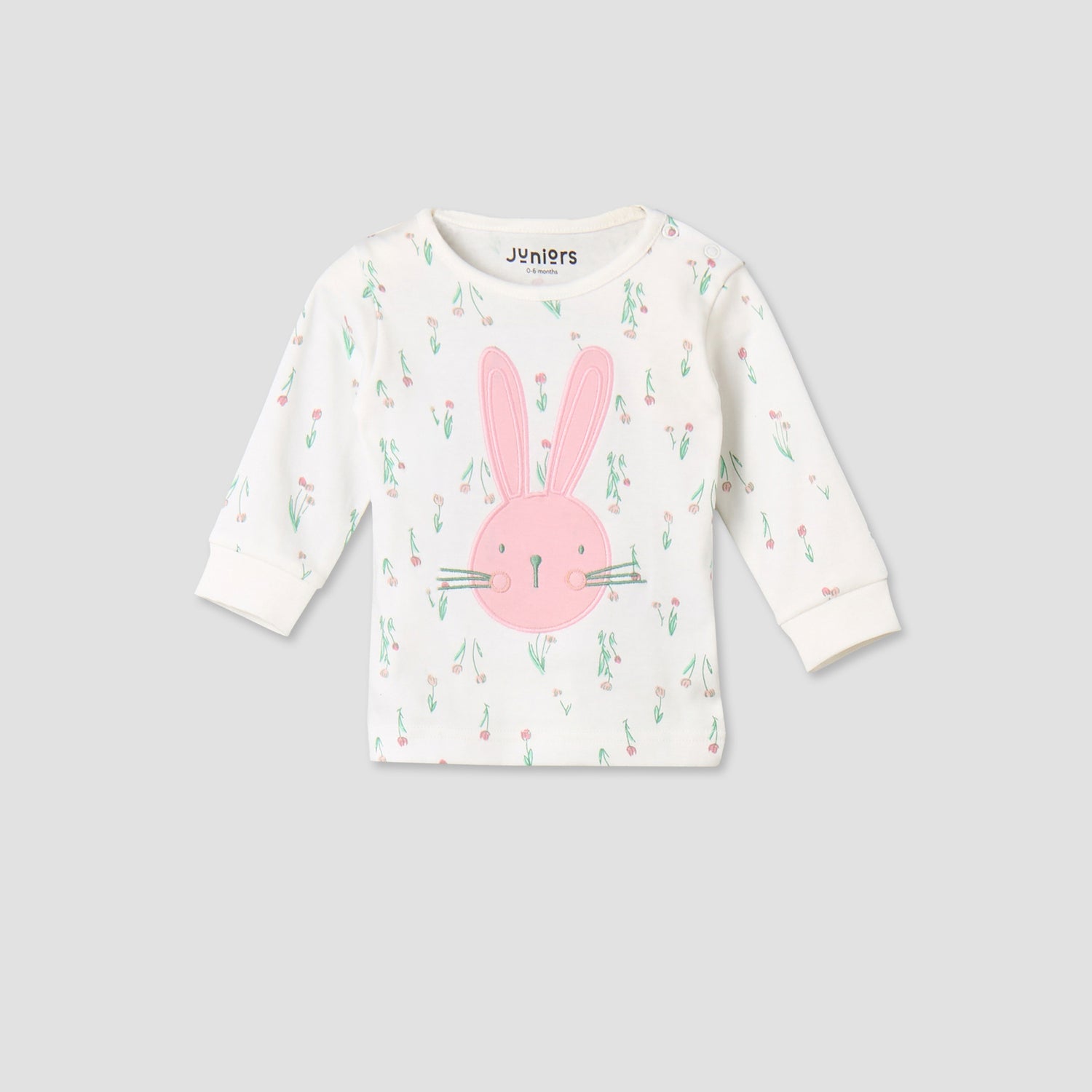 Juniors Cotton Long Sleeves Pyjama Set with Bunny Applique