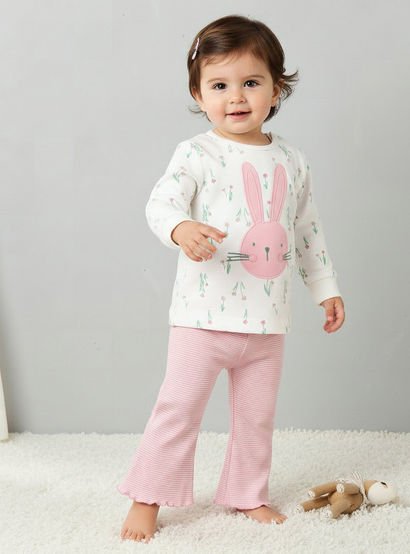 Juniors Cotton Long Sleeves Pyjama Set with Bunny Applique-baby-girls-clothing-nightwear-pyjamasets-image-1