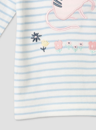 Juniors Cotton Round Neck Long Sleeves Pyjama Set with Cat Applique-baby-girls-clothing-nightwear-pyjamasets-image-6