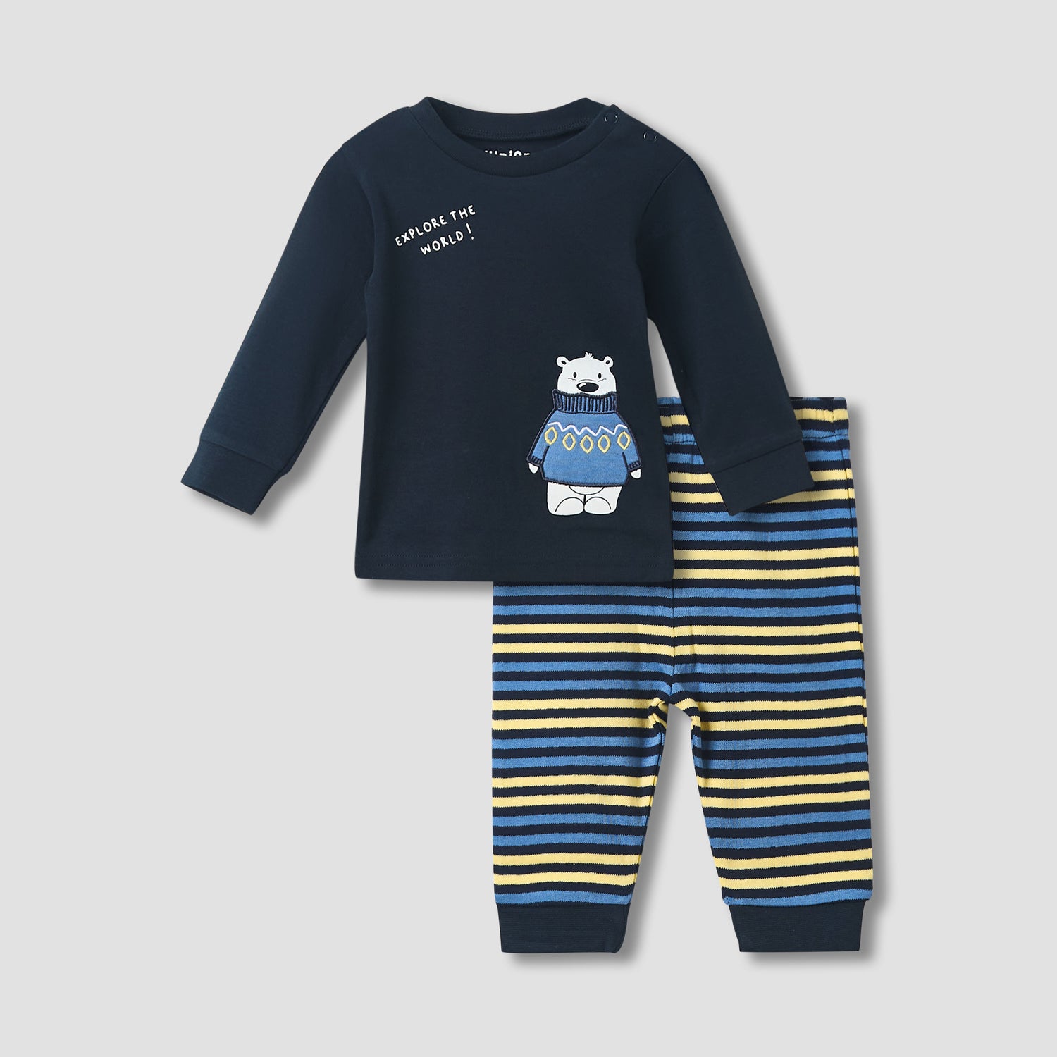 Juniors Cotton Long Sleeves Pyjama Set with Bunny Applique