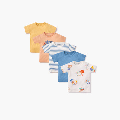 Juniors Assorted Printed T-shirt with Short Sleeves - Set of 5 - Multicolour / 12-18 mths