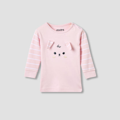 Juniors Cotton Long Sleeves Pyjama Set with Bunny Applique