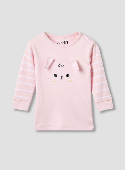 Juniors Cotton Long Sleeves Pyjama Set with Bunny Applique-baby-girls-clothing-nightwear-pyjamasets-image-2