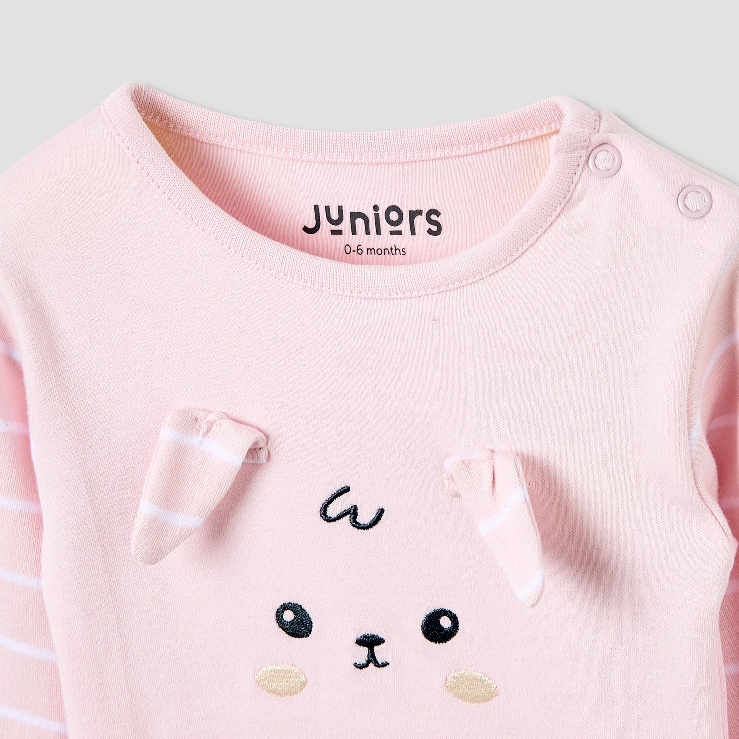Juniors Cotton Long Sleeves Pyjama Set with Bunny Applique