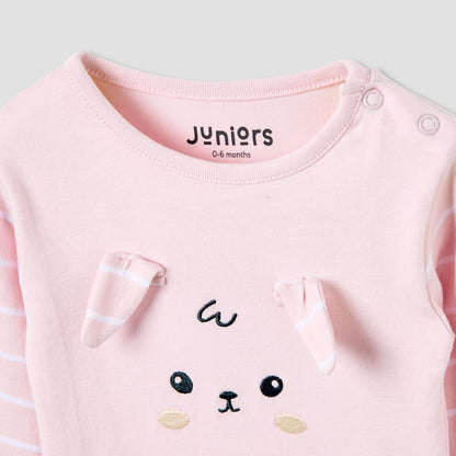 Juniors Cotton Long Sleeves Pyjama Set with Bunny Applique