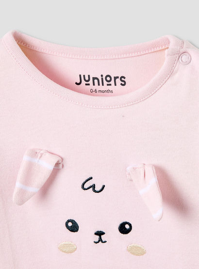 Juniors Cotton Long Sleeves Pyjama Set with Bunny Applique-baby-girls-clothing-nightwear-pyjamasets-image-4