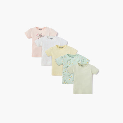 Juniors Printed T-shirt with Short Sleeves and Button Closure - Set of 5 - Multicolour / 12-18 mths