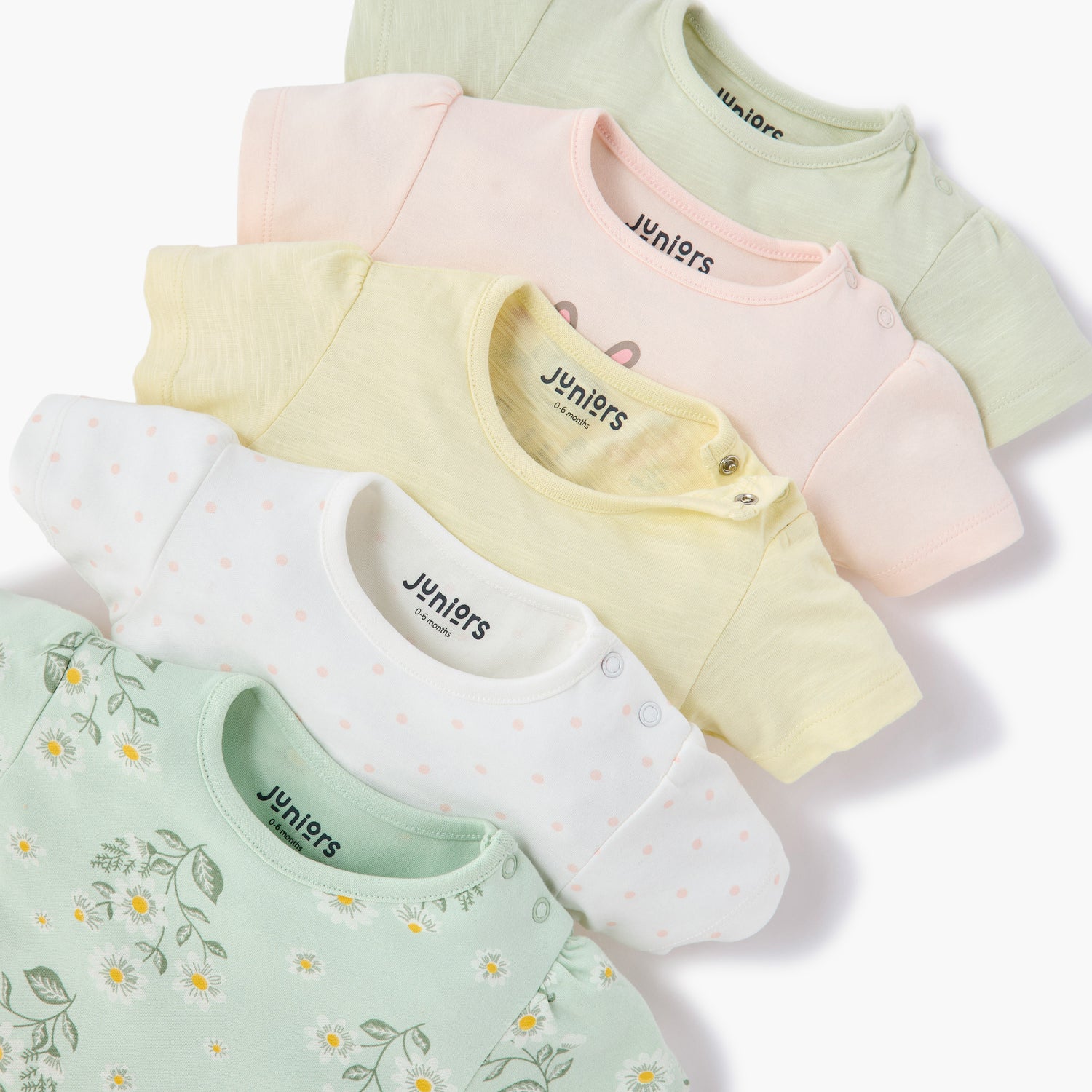 Juniors Printed T-shirt with Short Sleeves and Button Closure - Set of 5