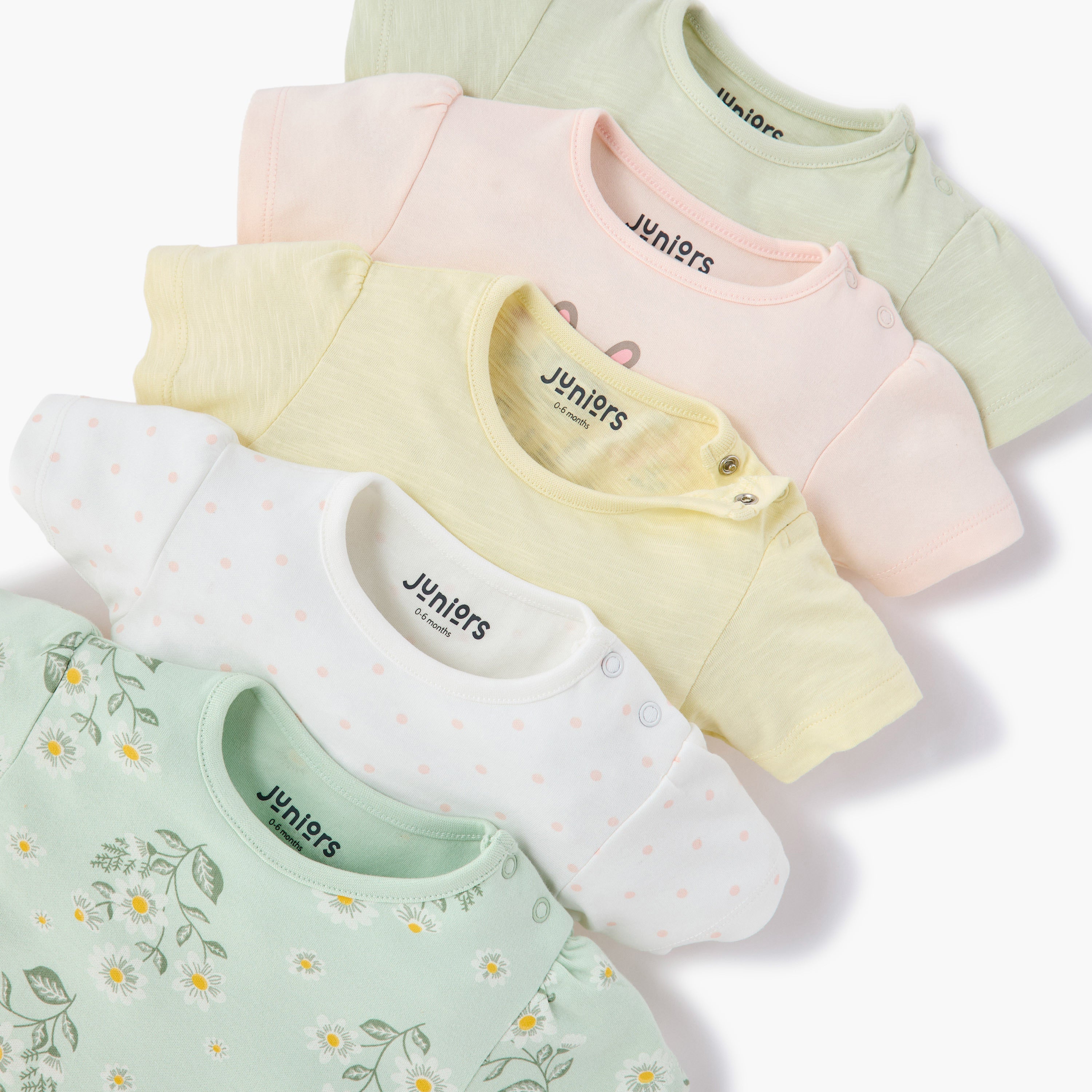 Juniors Printed T-shirt with Short Sleeves and Button Closure - Set of 5
