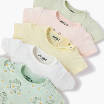 Juniors Printed T-shirt with Short Sleeves and Button Closure - Set of 5