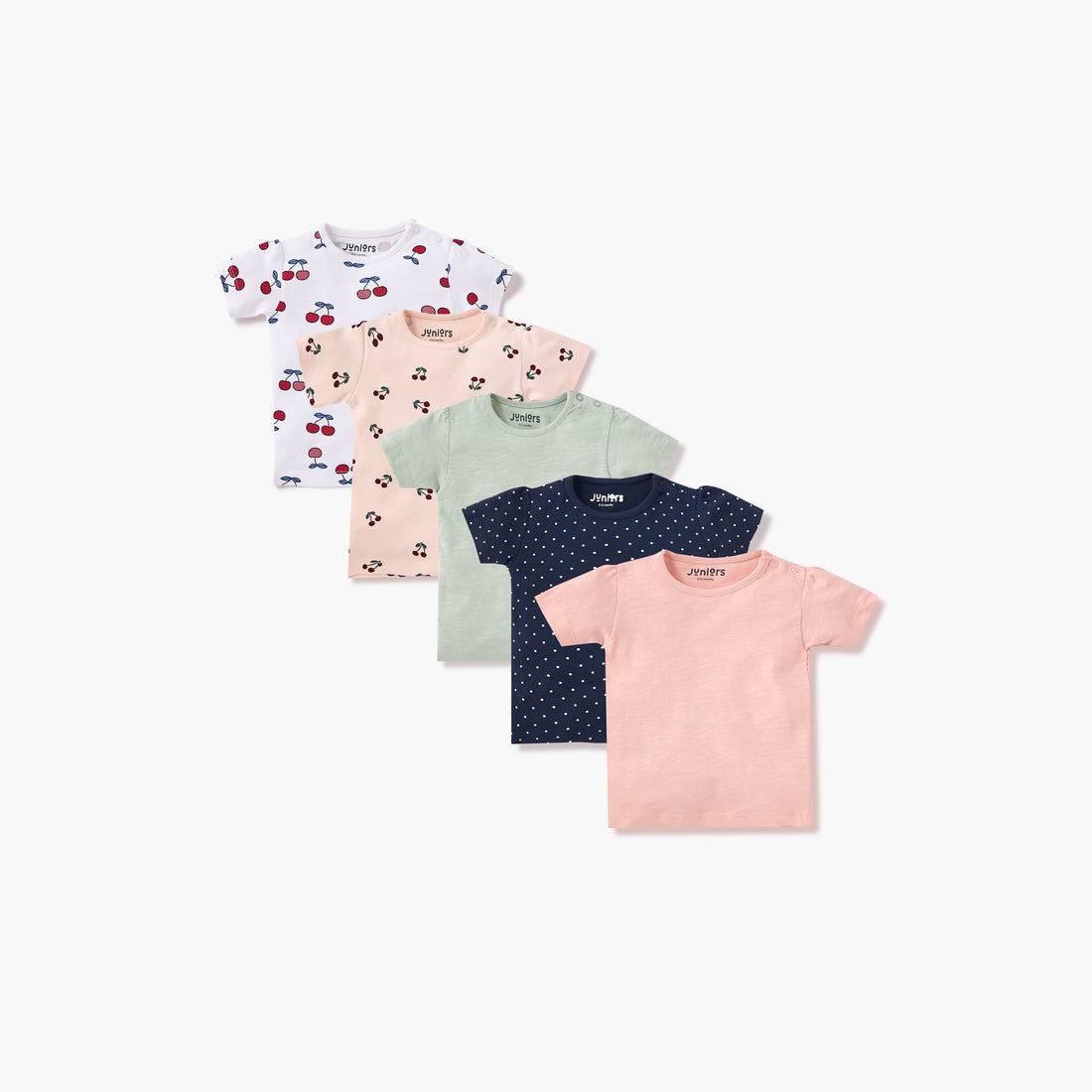 Juniors Assorted Printed Round Neck T-shirt with Short Sleeves - Set of 5 - Multicolour / 12-18 mths