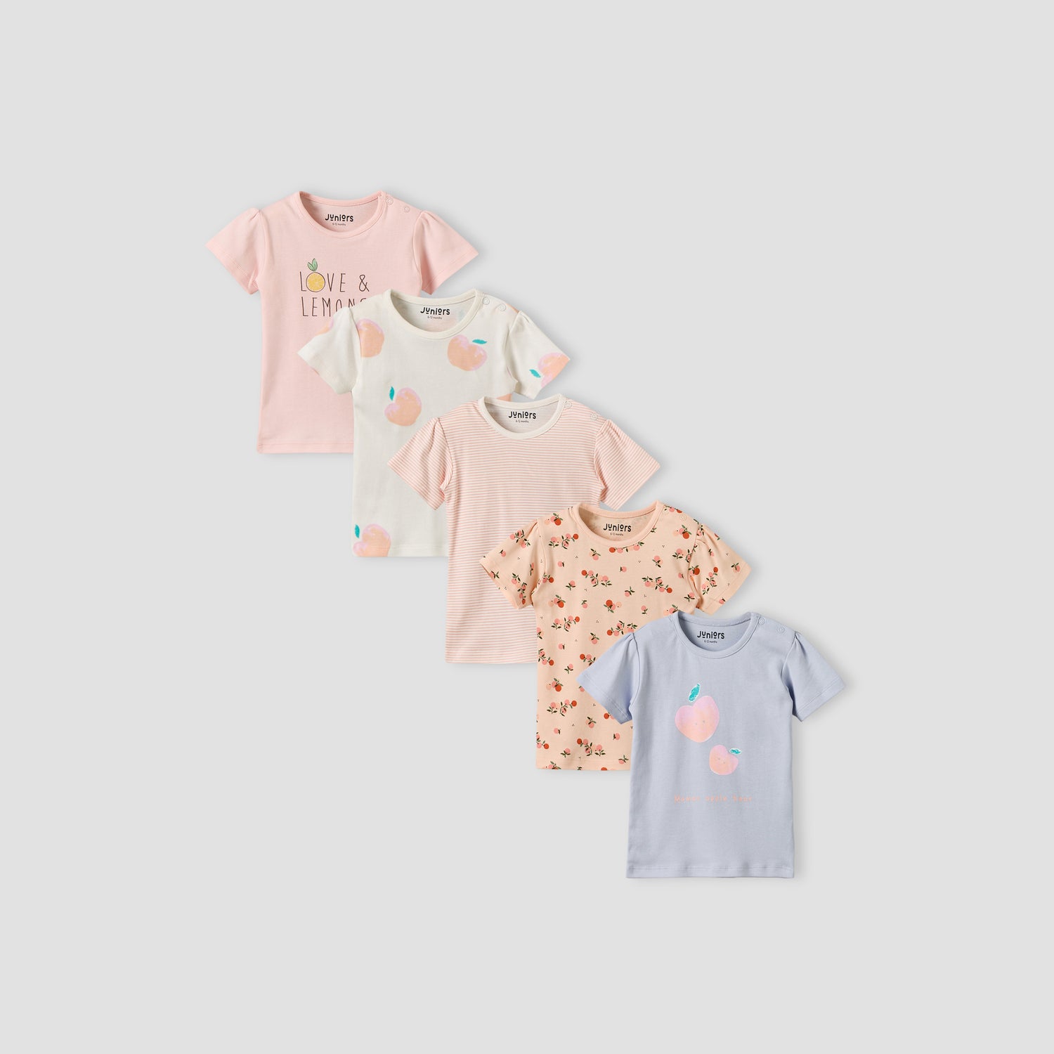 Pack of 5 Juniors Crew Neck Short Sleeves T-shirt with Assorted Print - Multicolour / 12-18 mths
