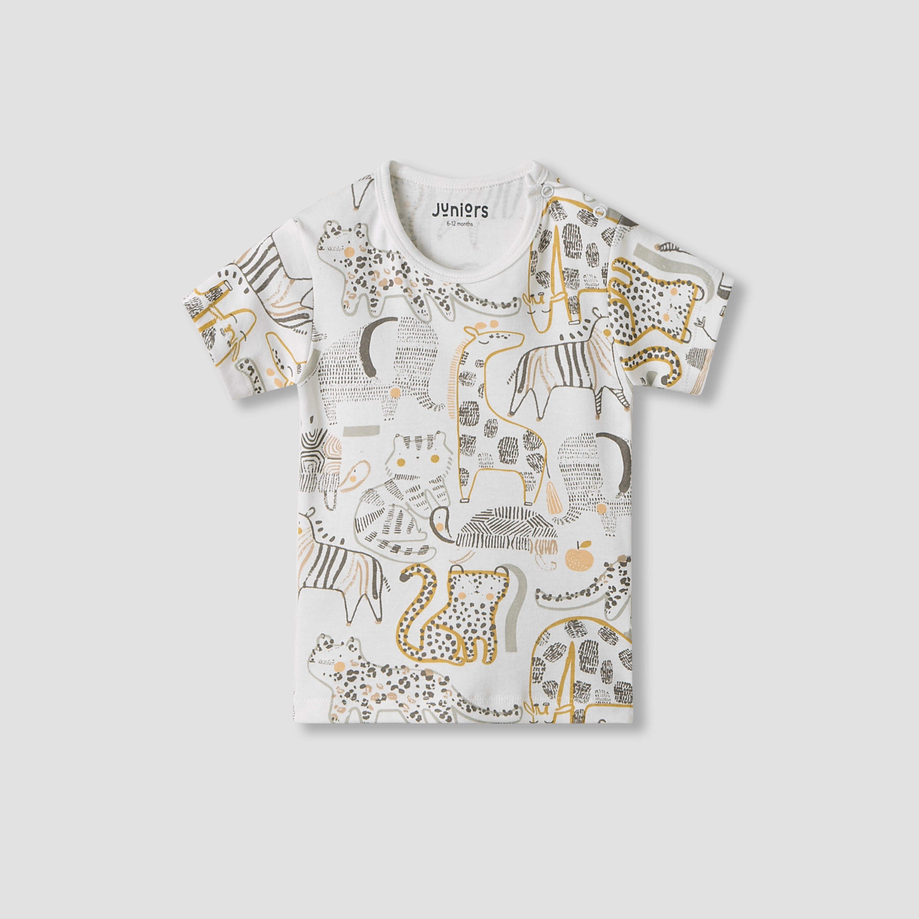 Juniors Girls Crew Neck T-shirt with Animal Print - Cotton - Short Sleeves - Set of 5