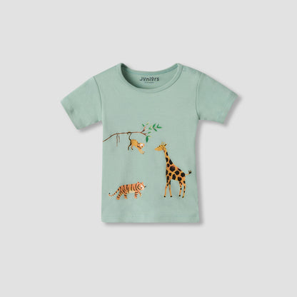 Juniors Girls Crew Neck T-shirt with Animal Print - Cotton - Short Sleeves - Set of 5