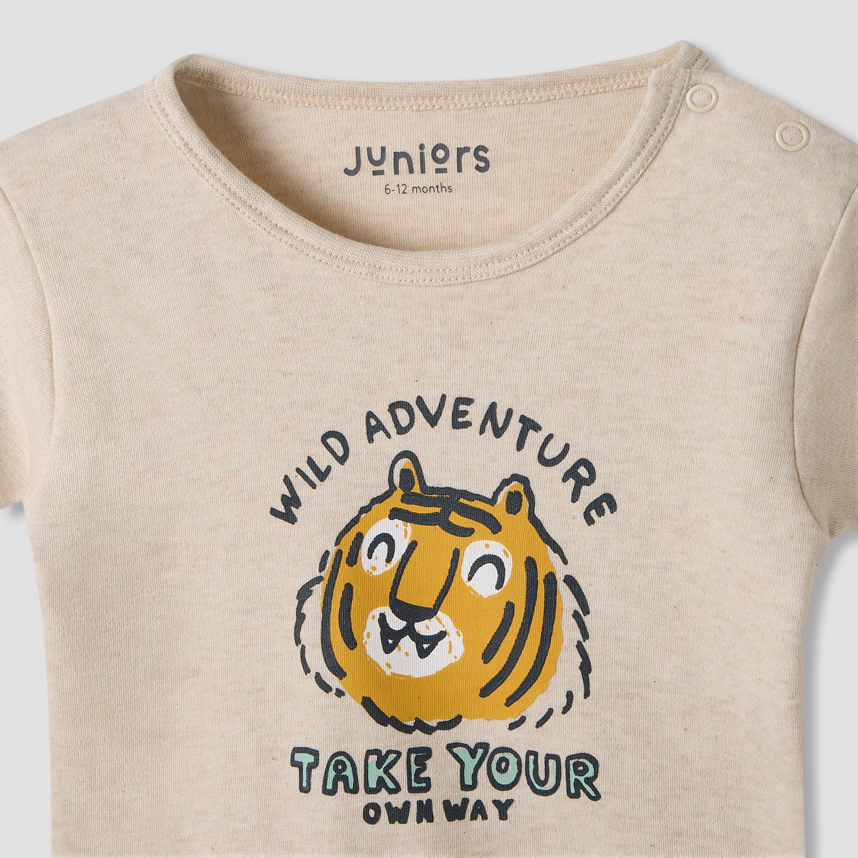 Juniors Girls Crew Neck T-shirt with Animal Print - Cotton - Short Sleeves - Set of 5