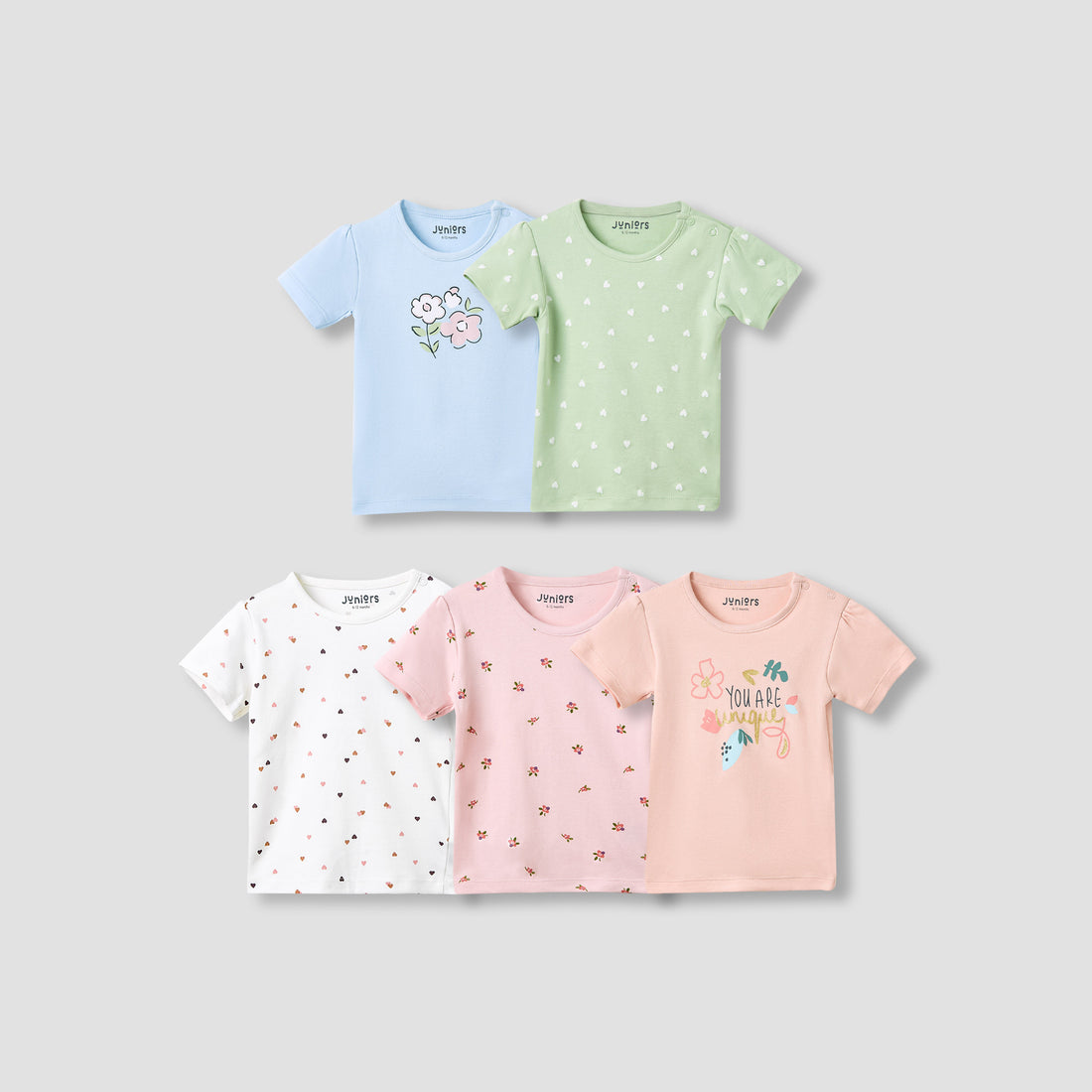 Juniors Boys Crew Neck T-shirt with Print - Cotton - Short Sleeves - Set of 5 - Multicolour / 12-18 mths