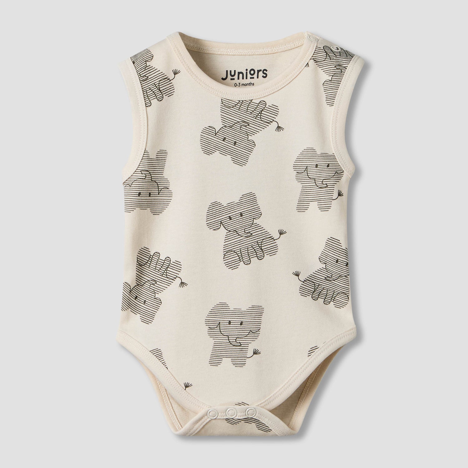 Pack of 3 Juniors Round Neck Sleeveless Bodyuit with Elephant Print