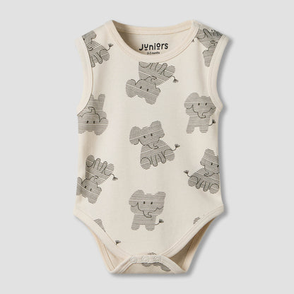 Pack of 3 Juniors Round Neck Sleeveless Bodyuit with Elephant Print