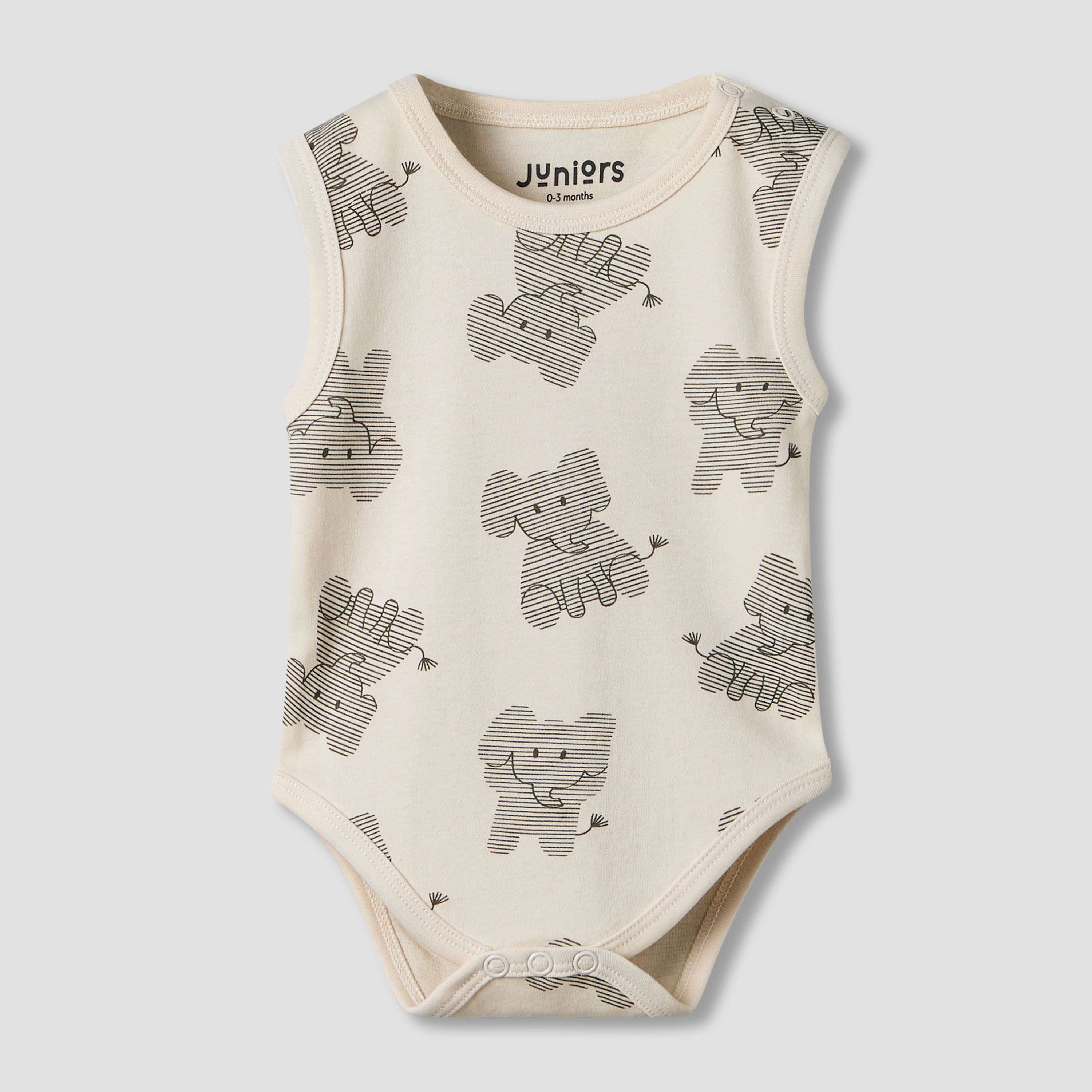 Pack of 3 Juniors Round Neck Sleeveless Bodyuit with Elephant Print