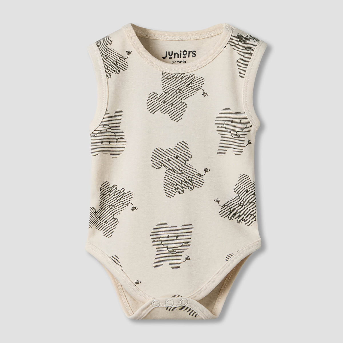 Pack of 3 Juniors Round Neck Sleeveless Bodyuit with Elephant Print