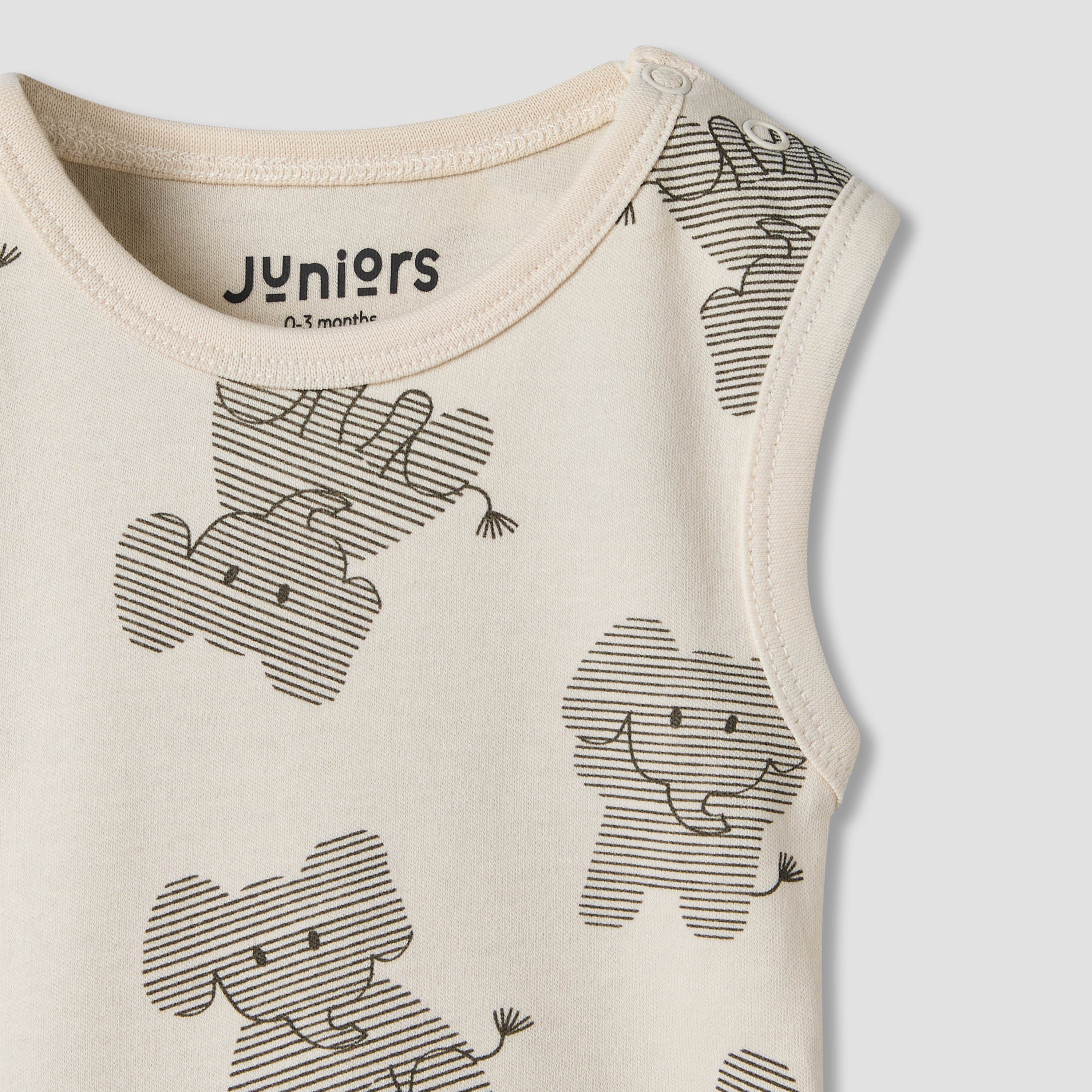 Pack of 3 Juniors Round Neck Sleeveless Bodyuit with Elephant Print