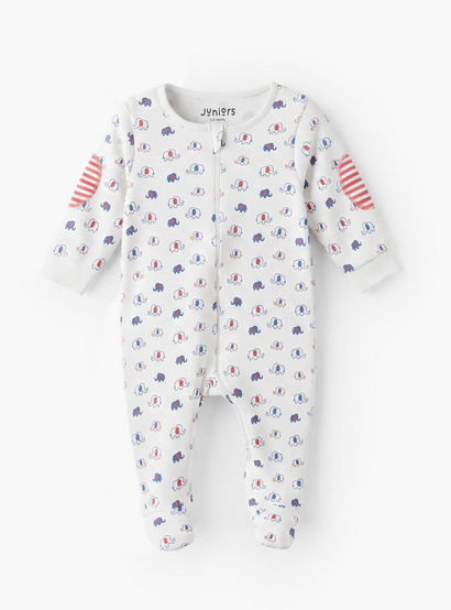 Juniors Cotton Crew Neck Long Sleeves Sleepsuit with Elephant Print-baby-boys-clothing-nightwear-sleepsuits-image-2