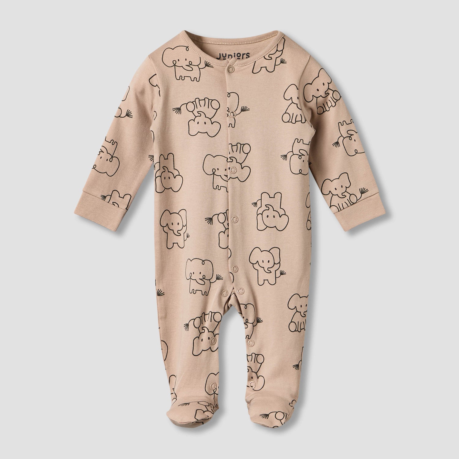 Pack of 2 Juniors Cotton Round Neck Long Sleeves Sleepsuit with Elephant Print