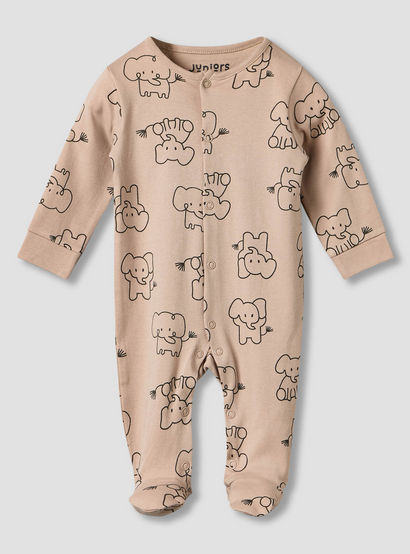 Pack of 2 Juniors Cotton Round Neck Long Sleeves Sleepsuit with Elephant Print-baby-boys-clothing-nightwear-sleepsuits-image-3