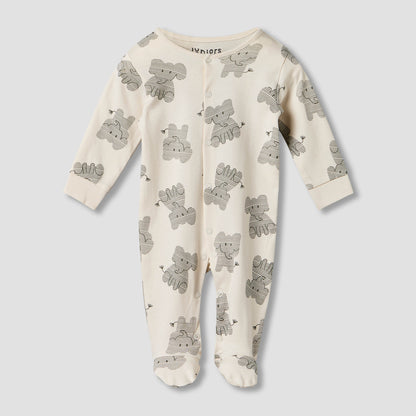 Pack of 2 Juniors Cotton Round Neck Long Sleeves Sleepsuit with Elephant Print