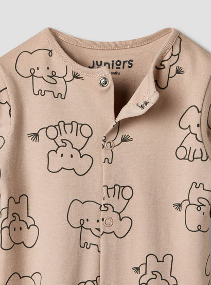 Pack of 2 Juniors Cotton Round Neck Long Sleeves Sleepsuit with Elephant Print-baby-boys-clothing-nightwear-sleepsuits-image-5