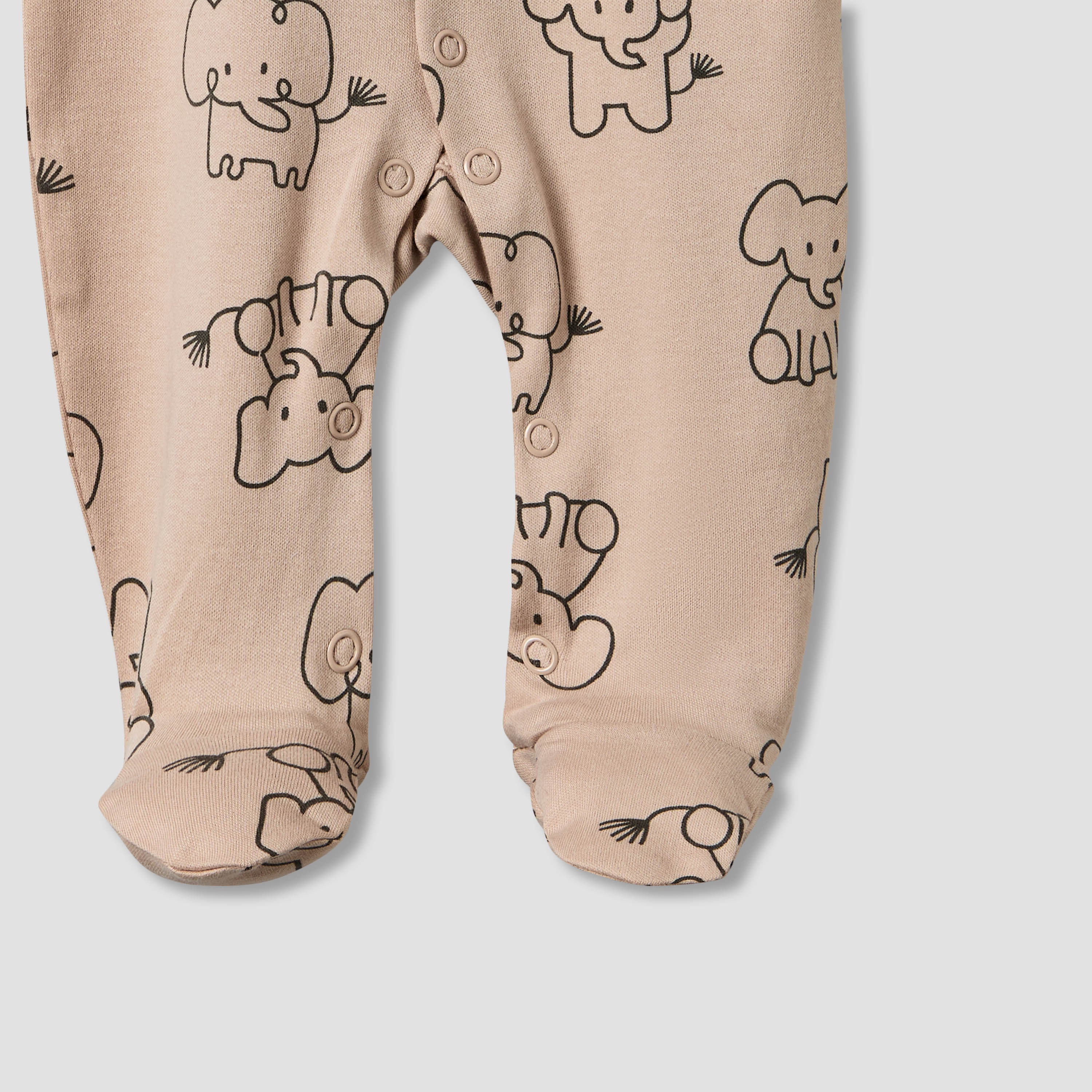 Pack of 2 Juniors Cotton Round Neck Long Sleeves Sleepsuit with Elephant Print