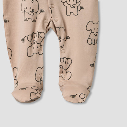 Pack of 2 Juniors Cotton Round Neck Long Sleeves Sleepsuit with Elephant Print
