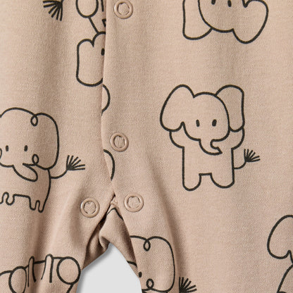 Pack of 2 Juniors Cotton Round Neck Long Sleeves Sleepsuit with Elephant Print