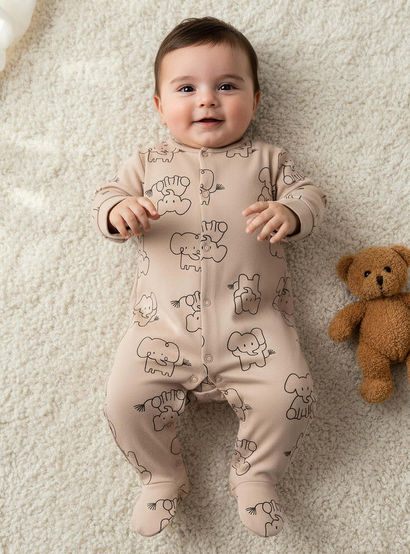 Pack of 2 Juniors Cotton Round Neck Long Sleeves Sleepsuit with Elephant Print-baby-boys-clothing-nightwear-sleepsuits-image-2