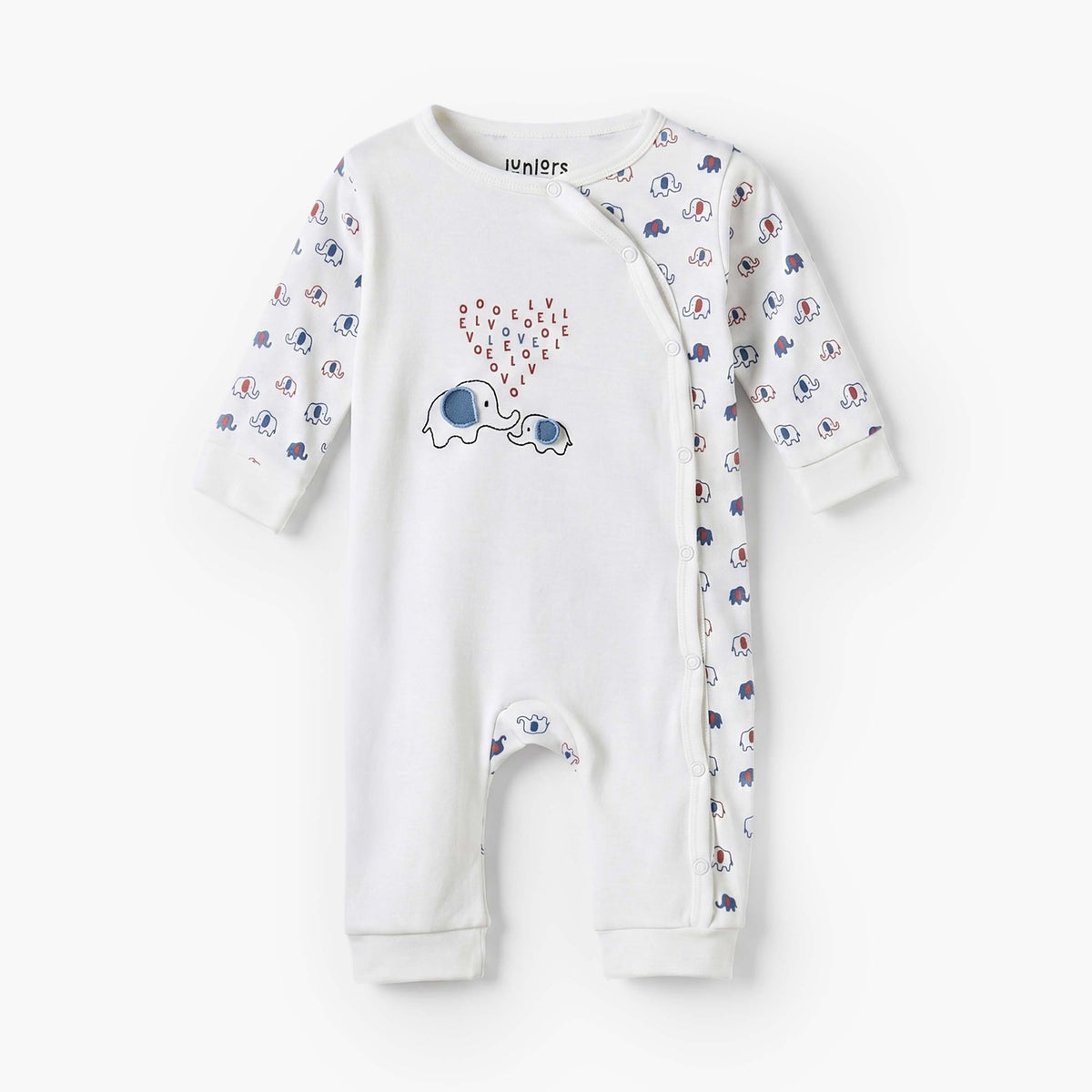 Juniors Cotton Crew Neck Long Sleeves Sleepsuit with Elephant Print