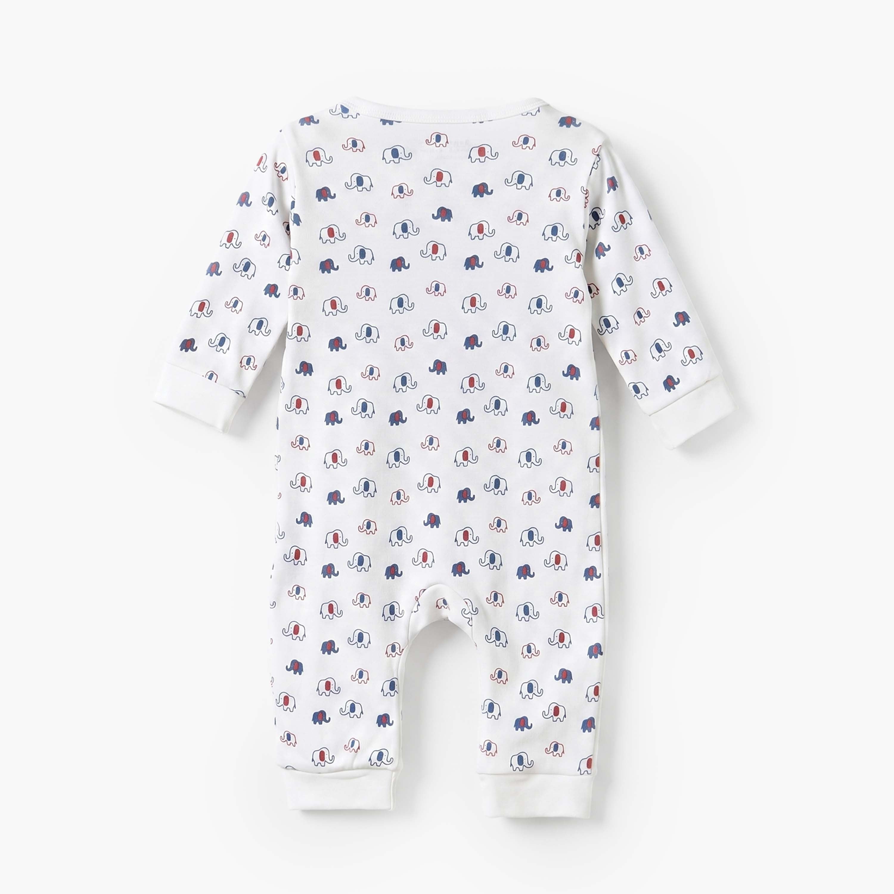 Juniors Cotton Crew Neck Long Sleeves Sleepsuit with Elephant Print