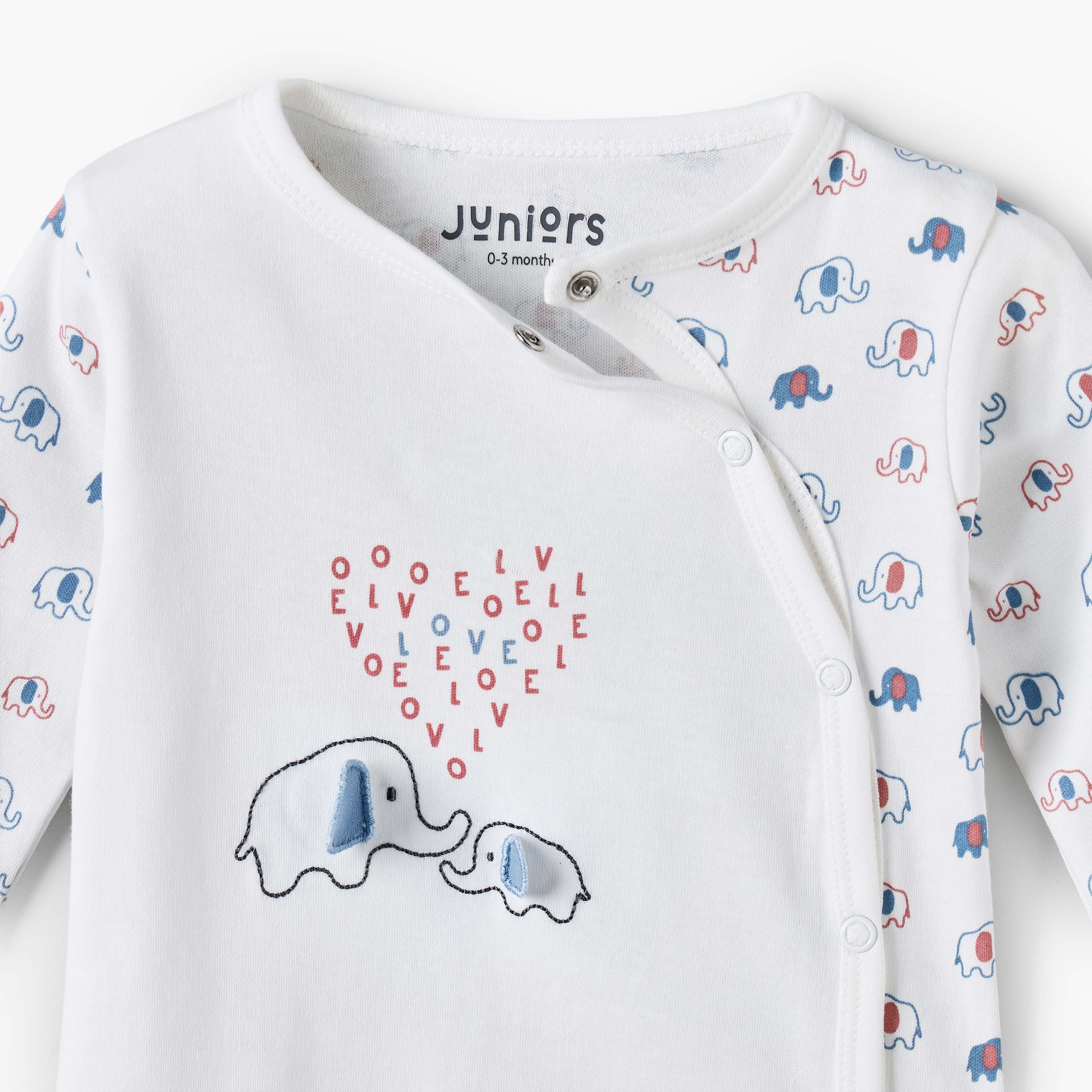 Juniors Cotton Crew Neck Long Sleeves Sleepsuit with Elephant Print