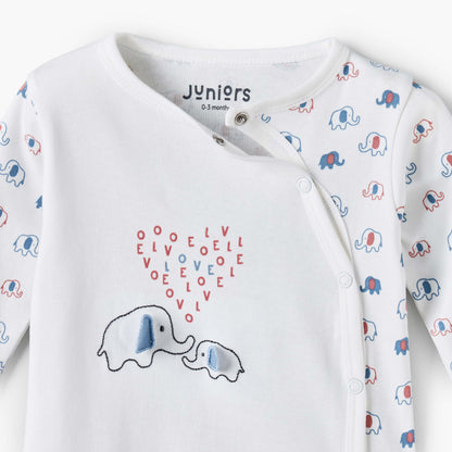 Juniors Cotton Crew Neck Long Sleeves Sleepsuit with Elephant Print