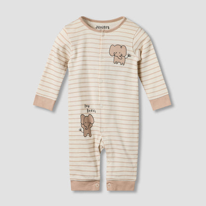 Set of 2 Juniors Cotton Round Neck Elephant Print Sleepsuit with Romper