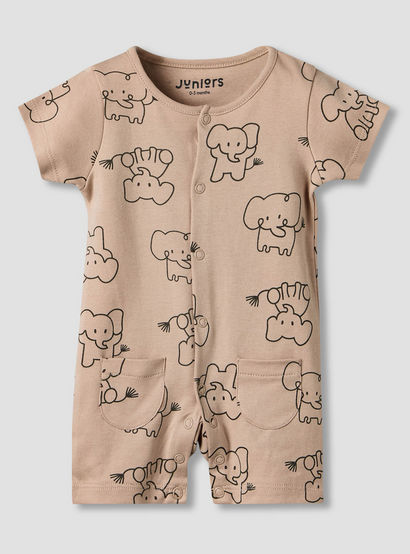 Set of 2 Juniors Cotton Round Neck Elephant Print Sleepsuit with Romper-baby-boys-clothing-nightwear-sleepsuits-image-4