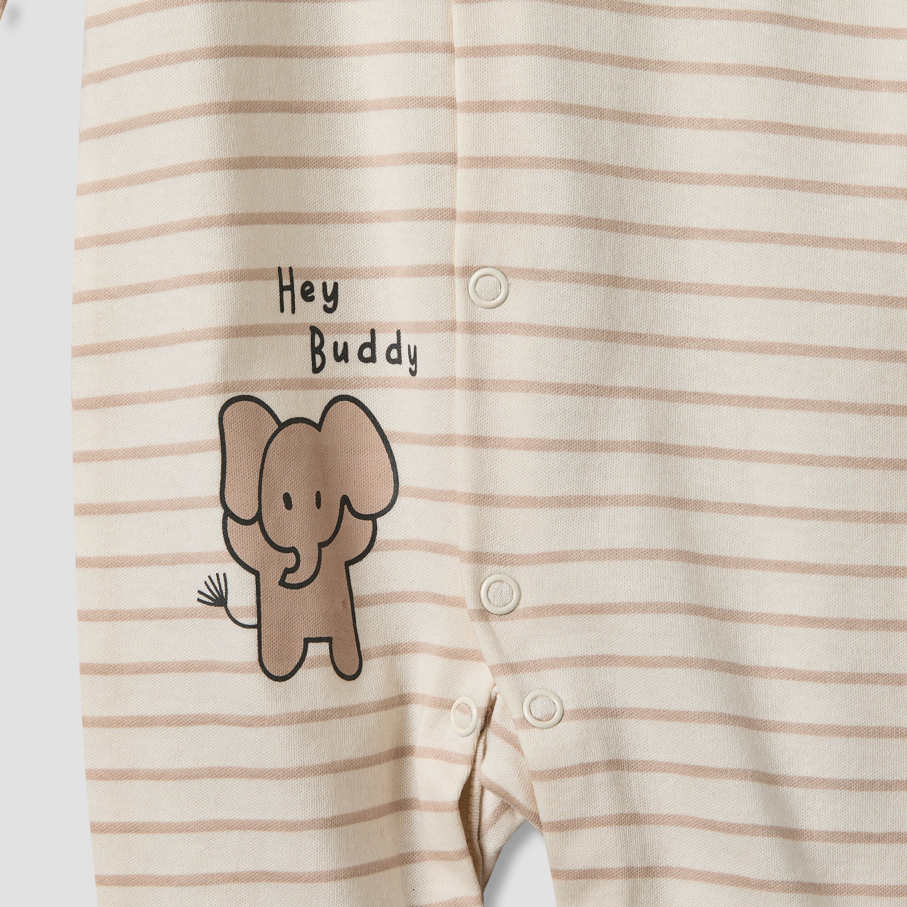 Set of 2 Juniors Cotton Round Neck Elephant Print Sleepsuit with Romper