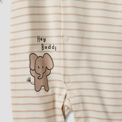 Set of 2 Juniors Cotton Round Neck Elephant Print Sleepsuit with Romper