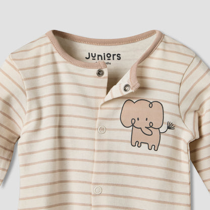 Set of 2 Juniors Cotton Round Neck Elephant Print Sleepsuit with Romper